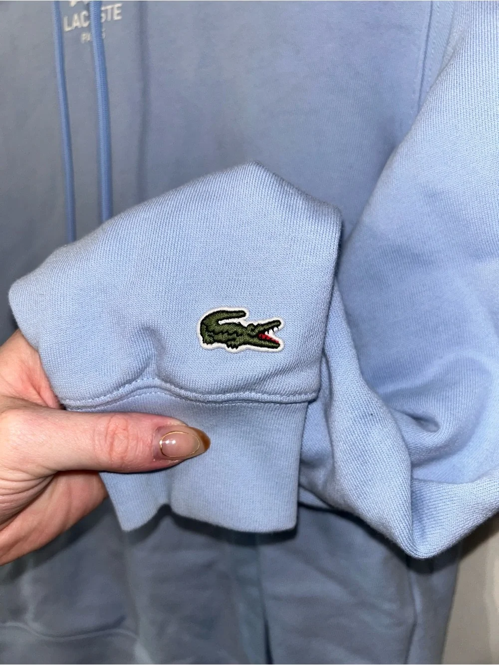 Lacoste Pastel Blue Pullover Hoodie with White Logo